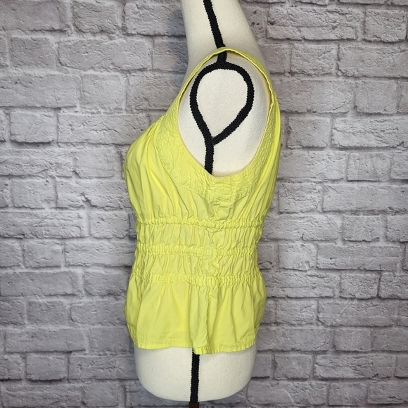 Anthropologie Maeve Liora blouse yellow thick straps ruched square neck sz Small - Picture 6 of 9